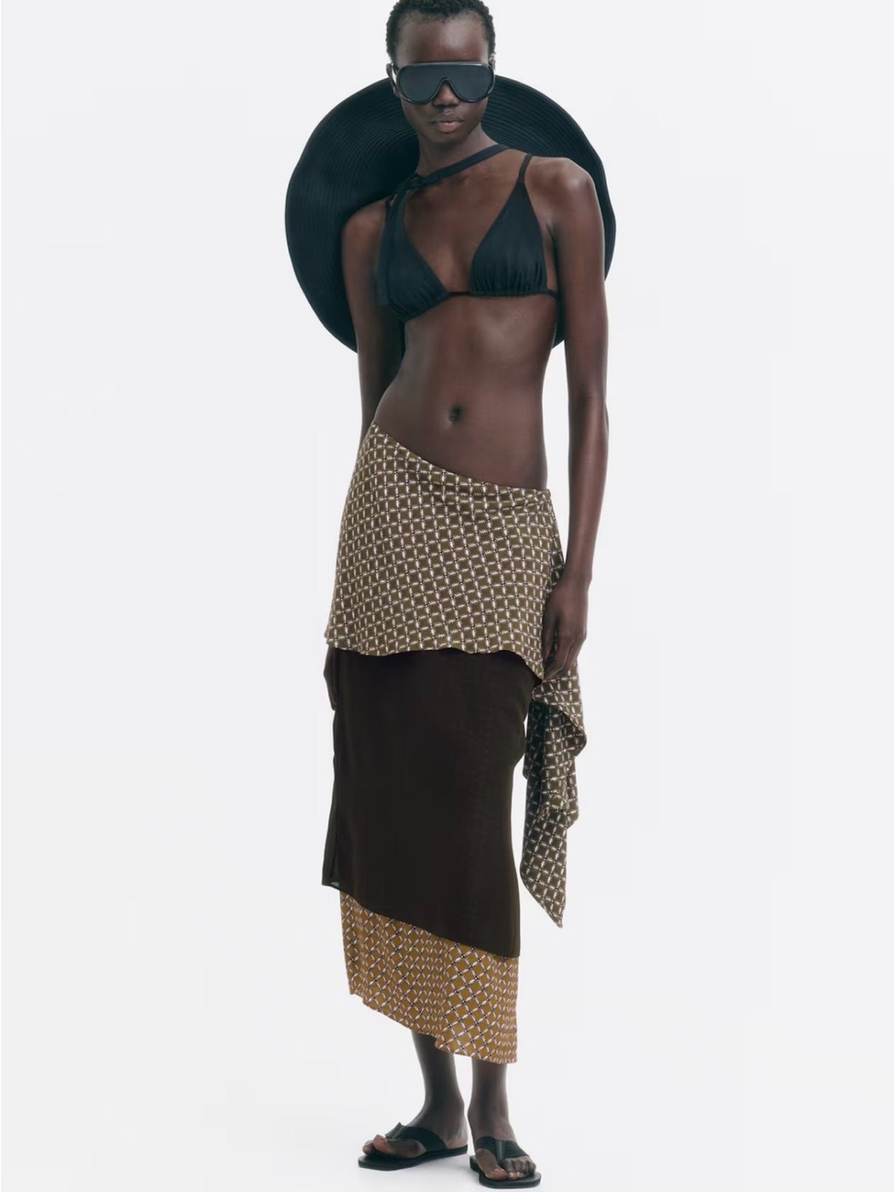 H&M Edition Scarf-Detail Layered Skirt(dark Khaki Green/patterNed)Size XS NWT